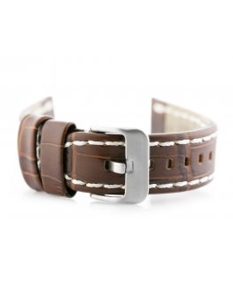 Pacific W49 leather watch strap - dark brown/white - 24mm