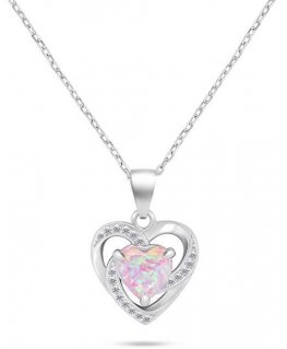 Brilio Silver Charming silver heart necklace with opal NCL154WP