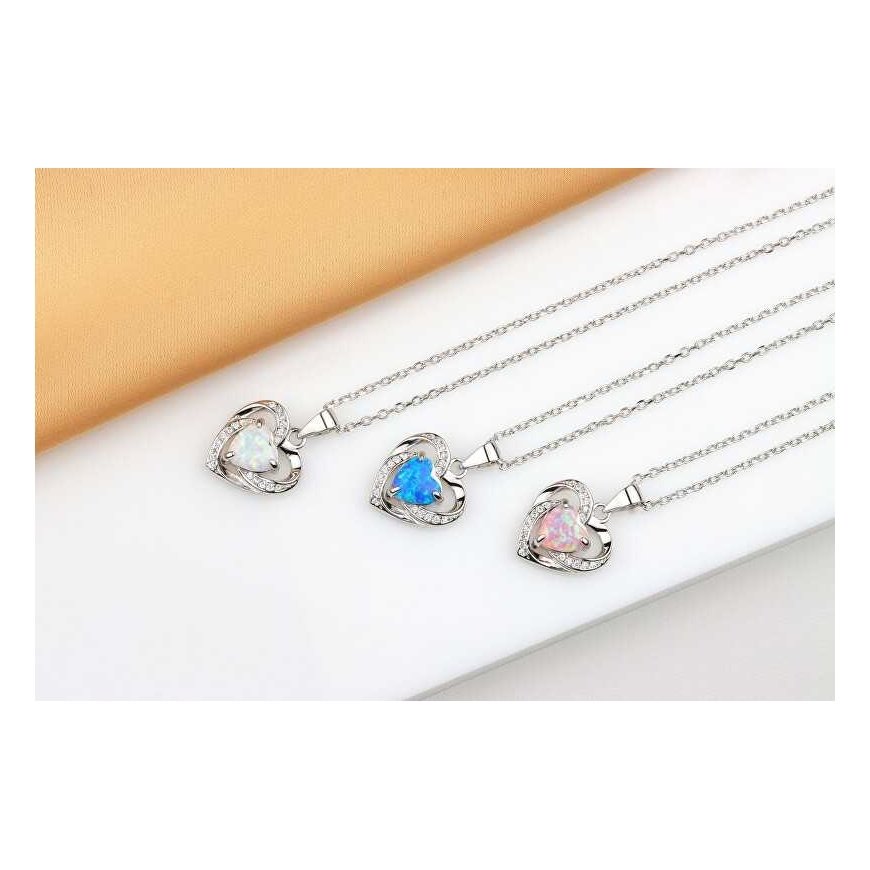 Brilio Silver Charming silver heart necklace with opal NCL154WP – 4