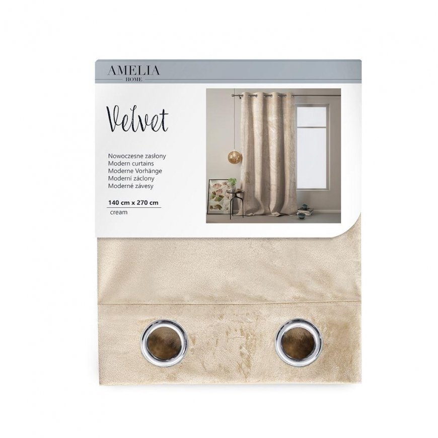 Yöverho renkailla AmeliaHome VELVET 140X270 cm, 1 kpl, väri: kerma – 4