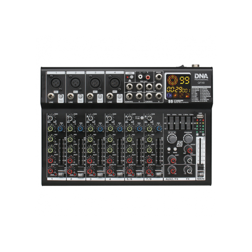 DNA QFX8 analoginen äänimikseri 8 kanavaa Bluetoothilla