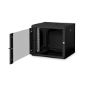 LEXI-Net 19" sieninė spinta 9U 600x450, keliamoji galia 60 kg, stiklinės durelės, išskleistos, pilkos spalvos