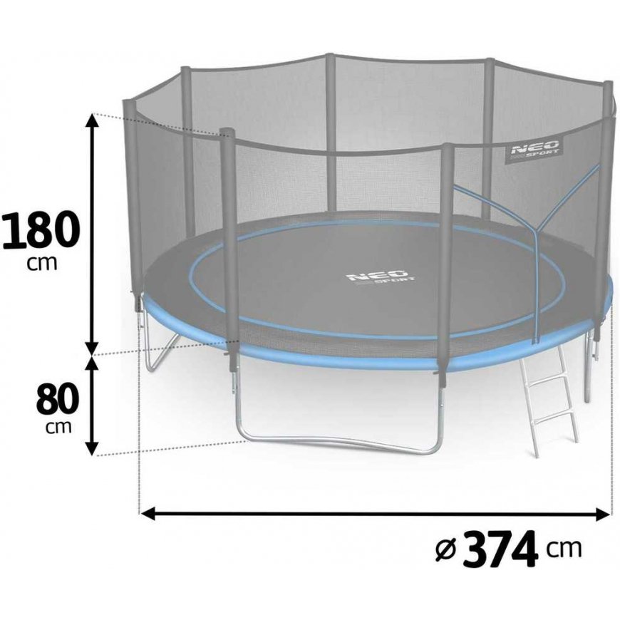 12 ft / 374 cm garden trampoline with external net and Neo-Sport ladder – 4