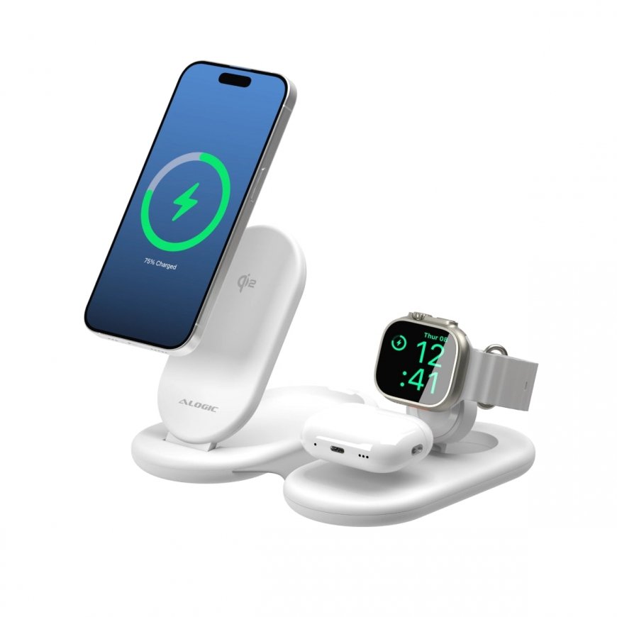 Alogic PackAway 3-in-1 Qi2 Wireless Charging Stand White – 2