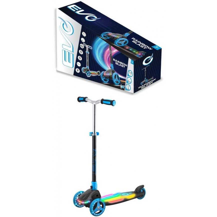 EVO foldable adjustable 3-wheel children's scooter Rainbow Blast mini Cruiser blue glowing deck – 2