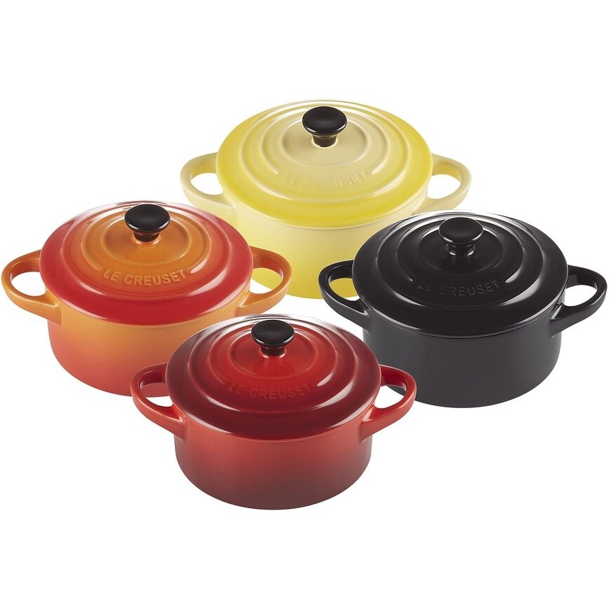 „Le Creuset“ akmens masės indų rinkinys iš 4 mažų, 10x5 cm raudonų puodų – 2