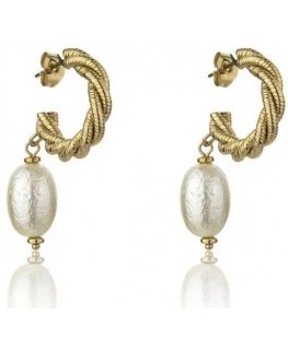 Marc Malone Gold-plated earrings with artificial pearl Grace White Earrings MCE23005G