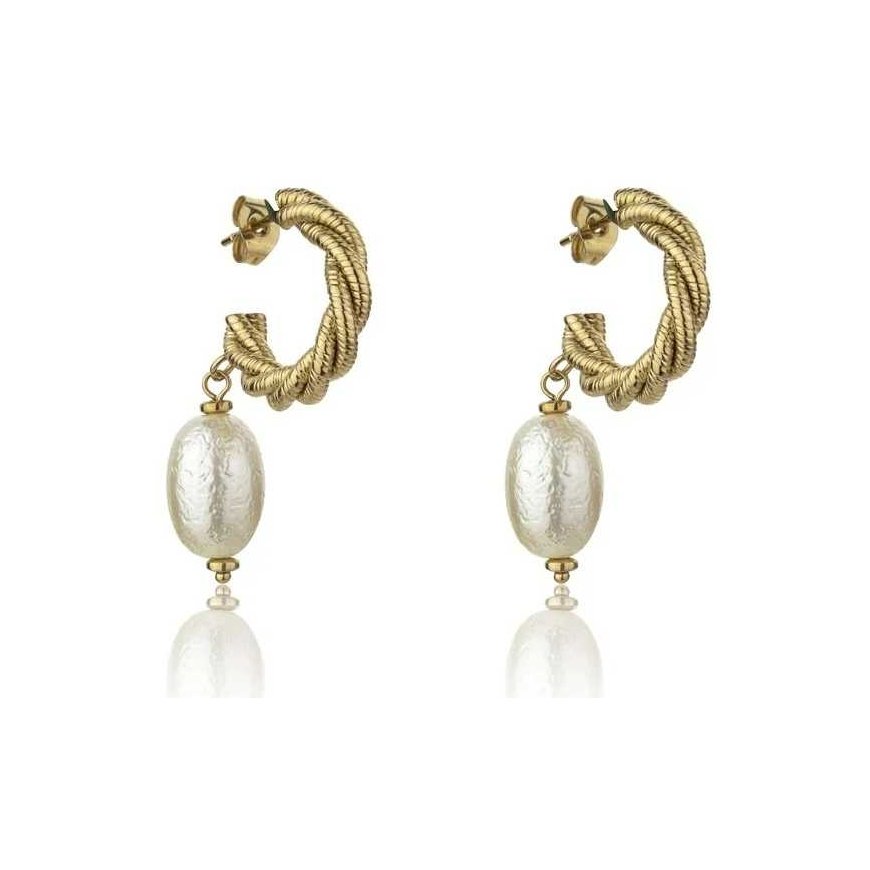 Marc Malone Gold-plated earrings with artificial pearl Grace White Earrings MCE23005G