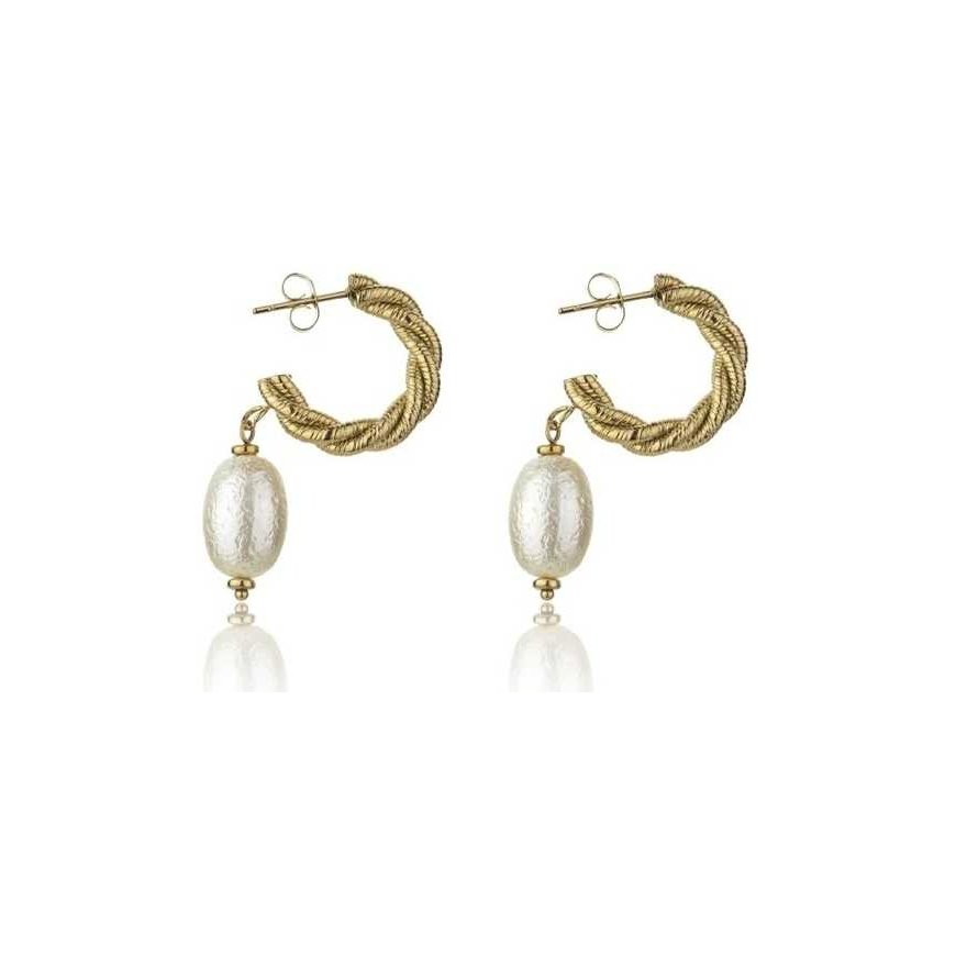 Marc Malone Gold-plated earrings with artificial pearl Grace White Earrings MCE23005G – 2