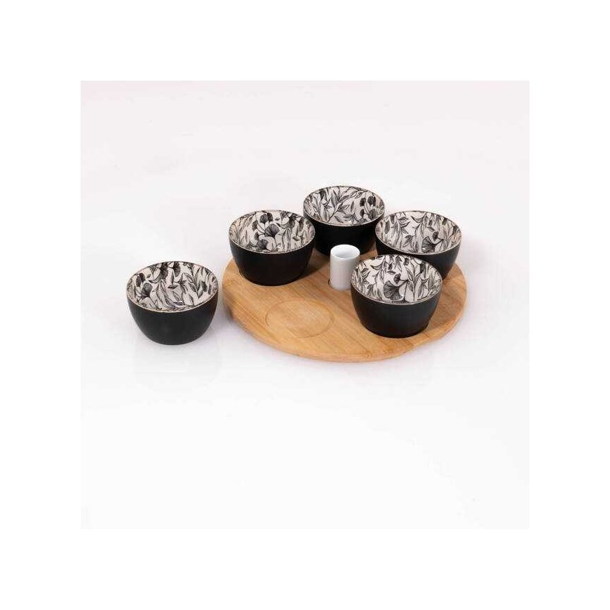 Secret De Gourmet FLORAL Snack Bowls, on a wooden tray, 5 bowls, 70 ml – 5
