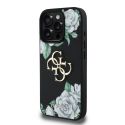 Dėklas Guess Grained Roses Big 4G logo do iPhone 16 Pro juoda