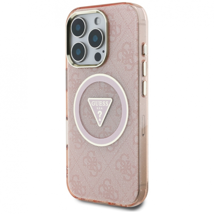 Dėklas Guess IML Metal Glitter 4G Circle Triangle MagSafe do iPhone 16 Pro Max rožinė – 3
