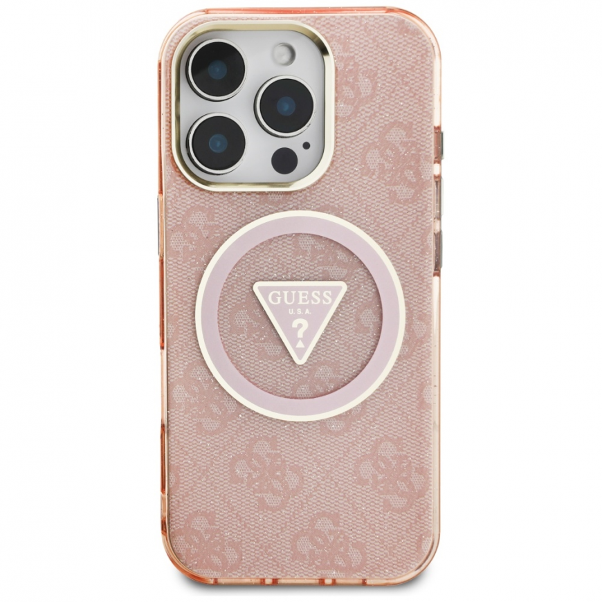 Case Guess IML Metal Glitter 4G Circle Triangle MagSafe iPhone 16 Pro Max pinkille – 4
