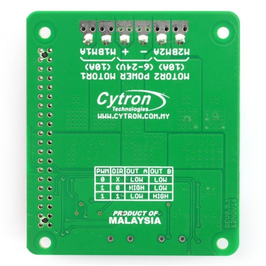 Cytron HAT-MDD10 - kaksikanavainen DC-moottoriohjain 24V/10A - Raspberry Pi -lisäosa – 4