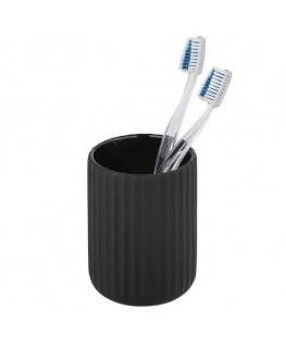 Toothbrush container BELLUNO, ceramic, black, Ø 8 cm, Wenko