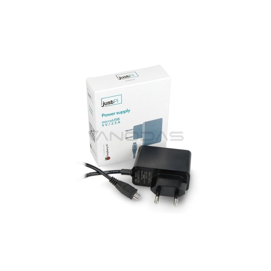 Aboutpi justPi microUSB 5V/2.5A power supply for Raspberry Pi 3B+/3A+/3B/2B/Zero