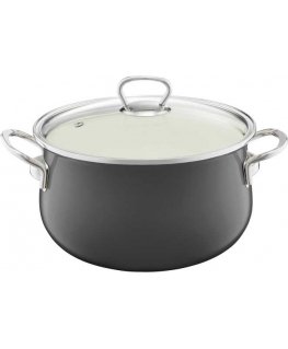 Enamel pot with lid Pyza 16 cm dark gray EMALIA OLKUSZ