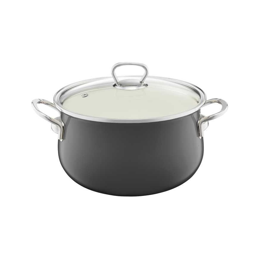 Emaliuotas puodas su dangteliu Pyza 16 cm tamsiai pilka EMALIA OLKUSZ
