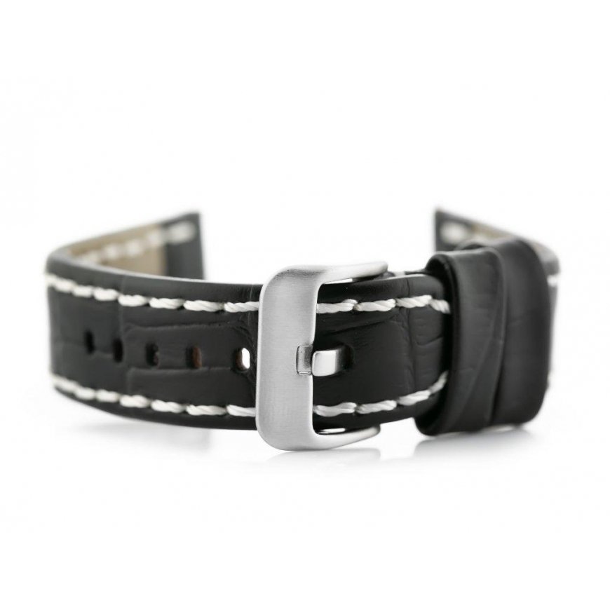 Pacific W49 leather watch strap - juodas/baltas - 20mm