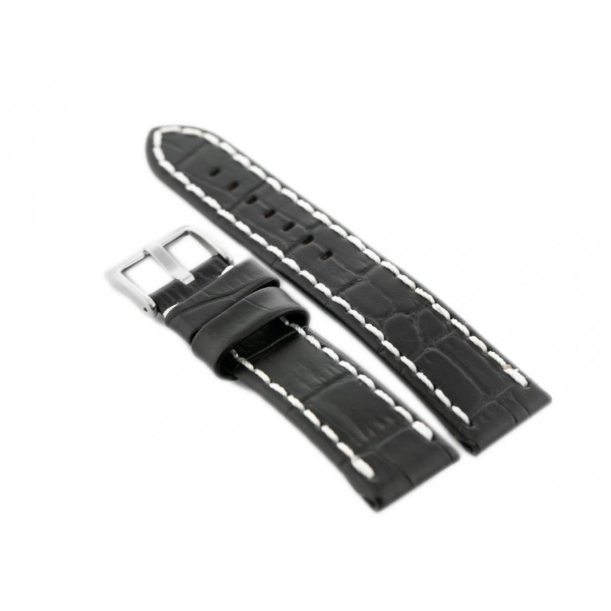 Pacific W49 leather watch strap - black/white - 20mm – 2