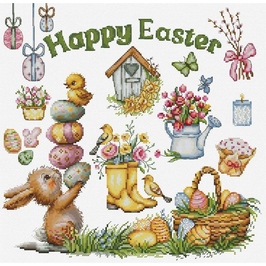 luca S Cross stitch kit "Happy Easter" 28x28cm SB7048 – 2