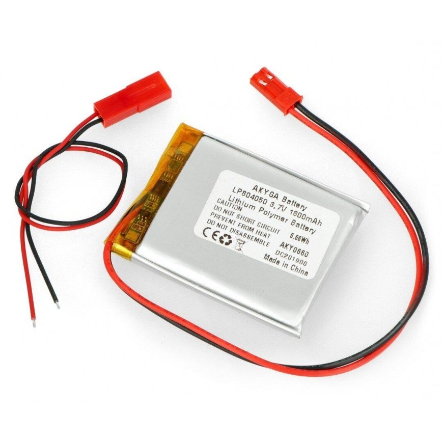 Akyga 1800mAh 1S 3.7V Li-Pol akumuliatorius - JST-BEC jungtis + lizdas - 50x40x8mm – 2