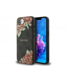 Case Guess 4G Flowers Print MagSafe for iPhone 16e black