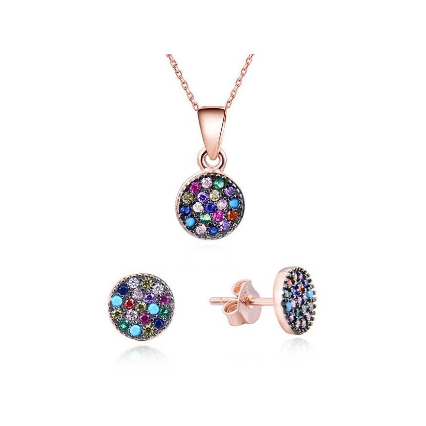 Beneto Playful silver jewelry set with zircons AGSET284 (pendant, earrings)