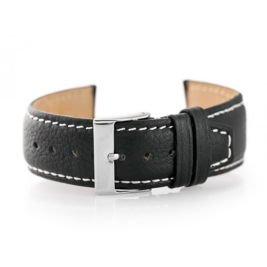 Pacific W26 leather watch strap - PREMIUM - black/white - 20mm – 4