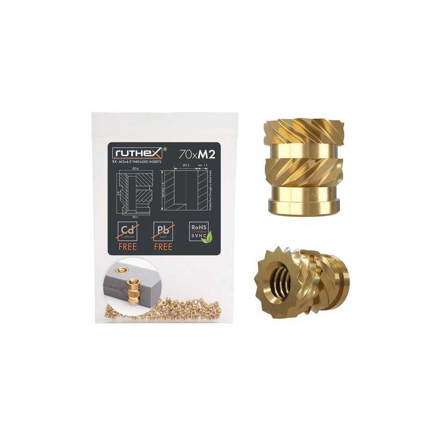 Ruthex M2 threaded insert – Rx-M2x4 - 70 pcs