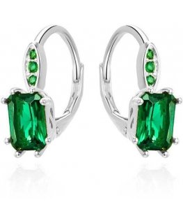 Agate Silver Earrings with Green Crystal AGT-E001LGR