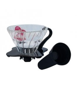Hario V60 Glass Drip 01 - musta, kauhalla