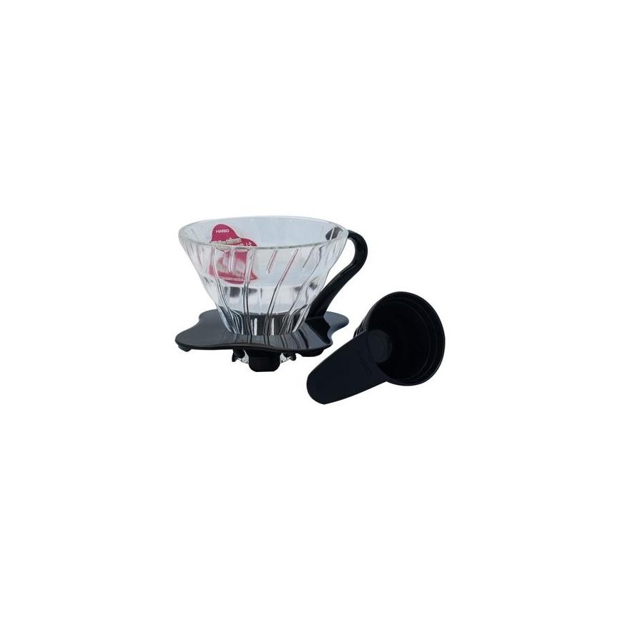 Hario V60 Glass Drip 01 - Juodas, with scoop