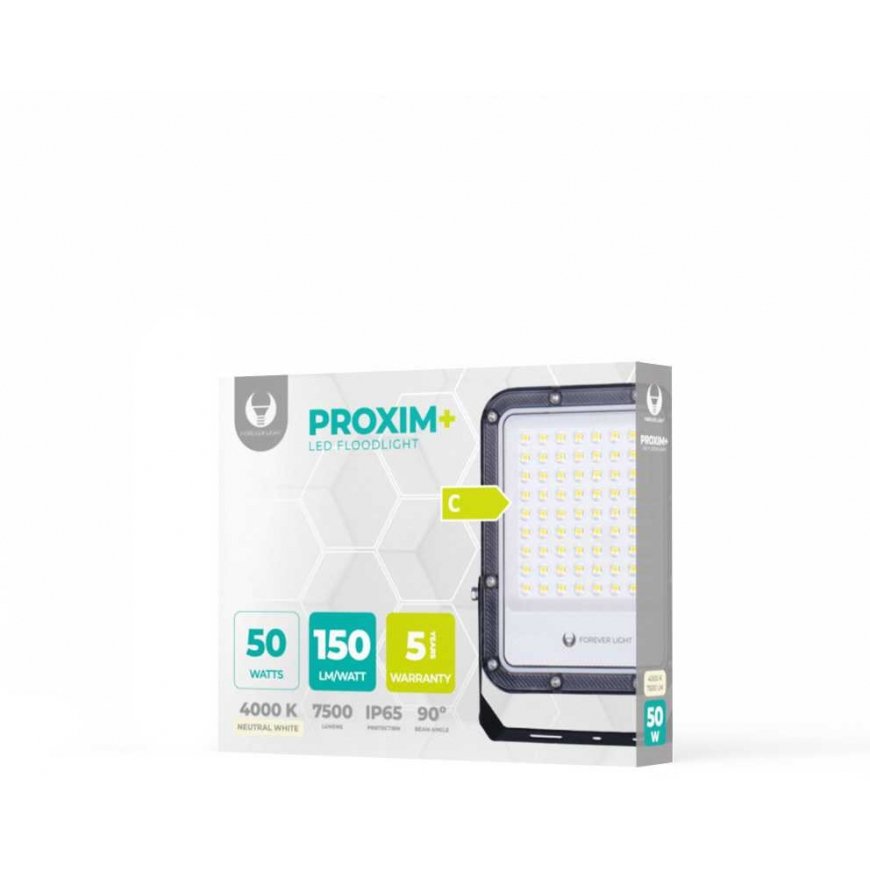 Telforceone Floodlight LED PROXIM+ 50W 4000K 7500lm 230V IP65 Forever Light 150lm/W 5 years warranty – 2