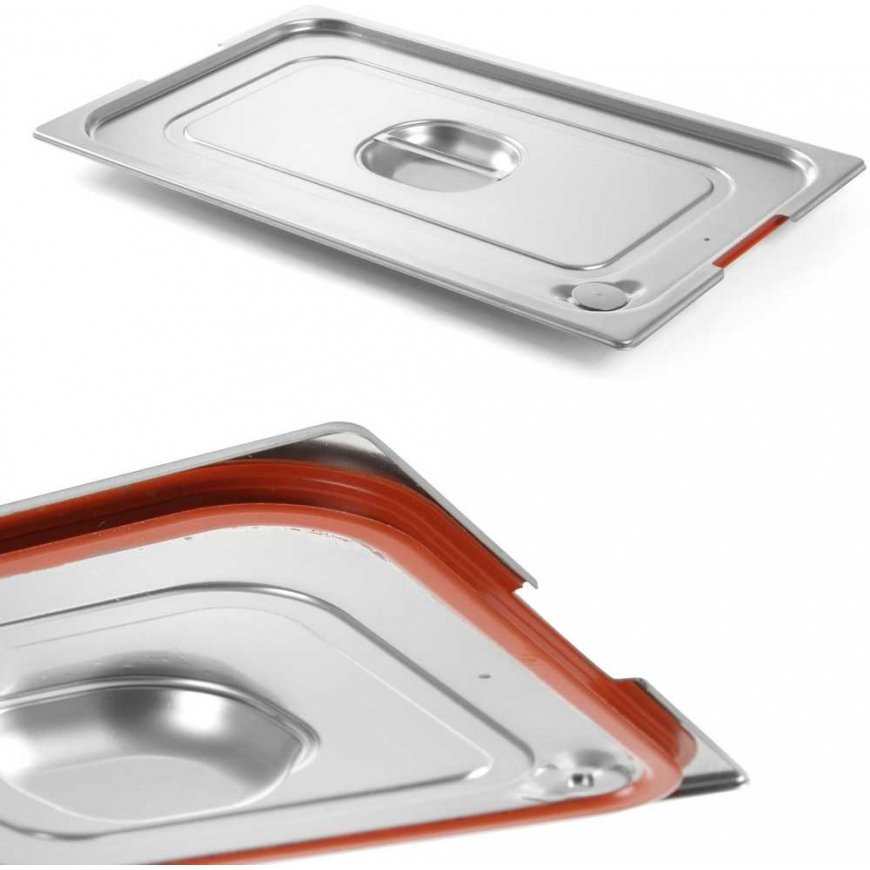 GN Profi Line with container lid with silicone seal and cutout for GN1/3 handles 325x176mm steel - Hendi 804339