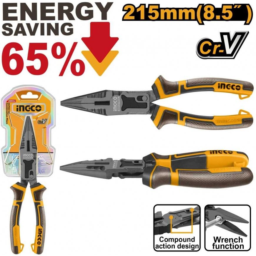 Ingco HCLNP58200 Long Jaw Pliers, 8,5"/215 mm, CrV