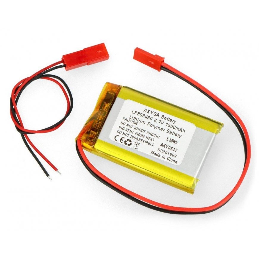 Akyga Li-Pol battery 1500mAh 1S 3.7V - JST-BEC connector + socket - 50x34x8mm – 2