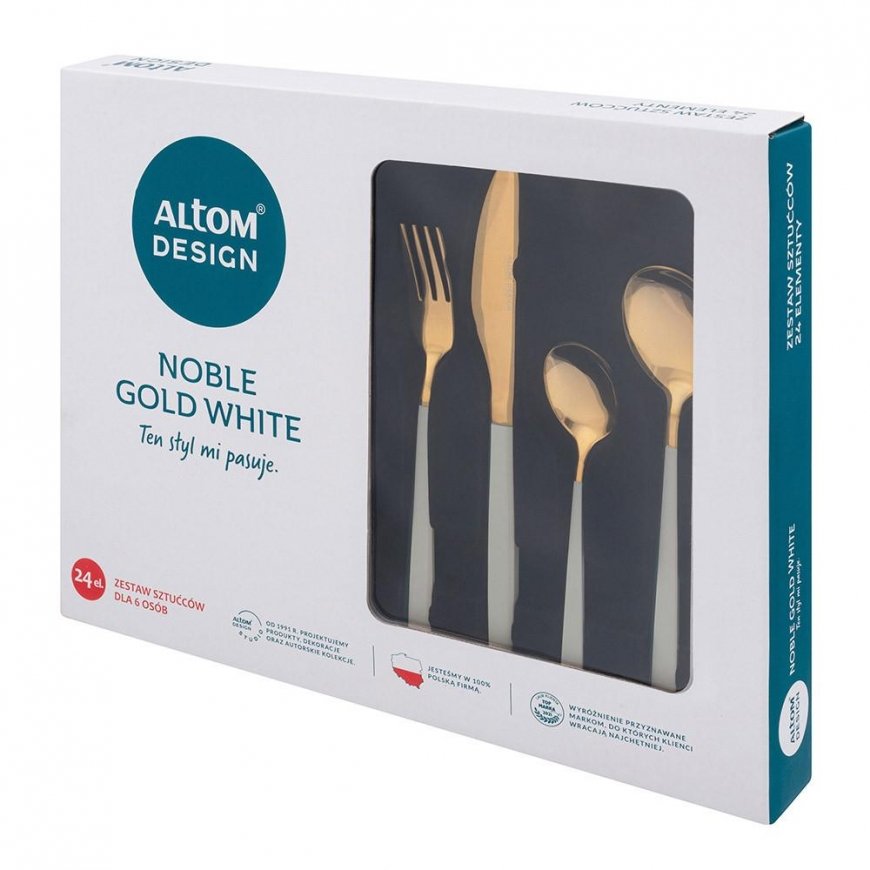 AltomDesign "Noble Gold White" ruokailuvälinesetti 24 osaa - 6 hengelle, väri kulta/valkoinen – 3