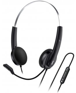 Ausinės Genius HS-220U AI, į ausis įkišamas mikrofonas, laidinis juodas, 2.0, rakinamas, USB - C