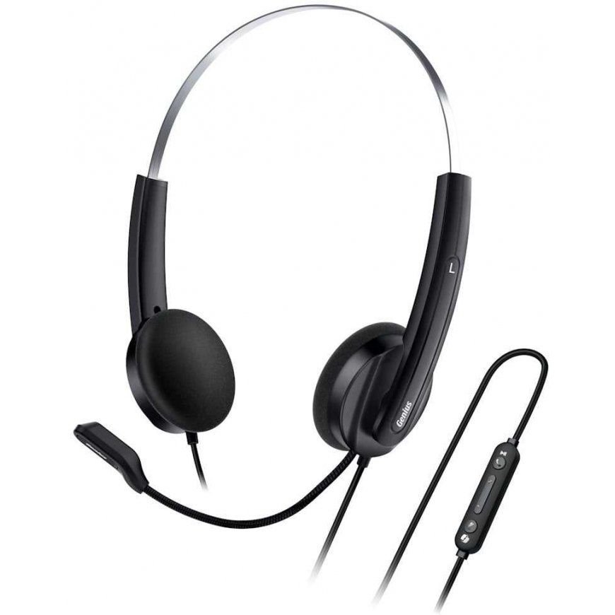 Genius HS-220U AI headphones, in-ear microphone, wired black, 2.0, lockable, USB - C