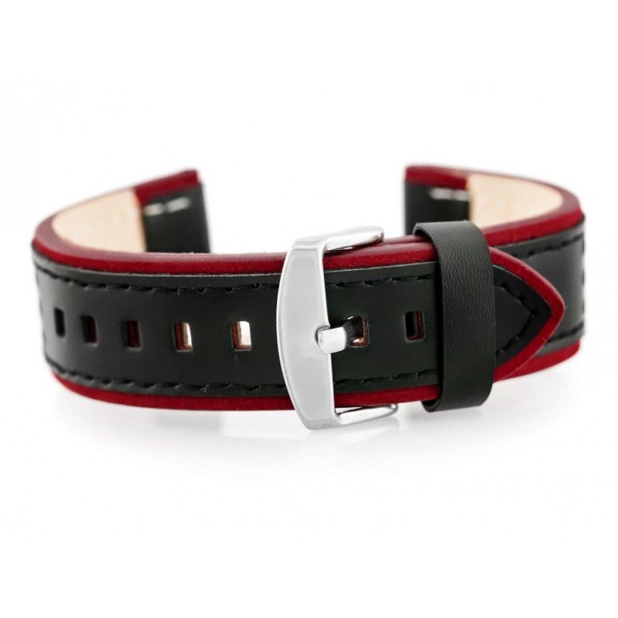 Pacific W80 black/maroon 20mm leather watch