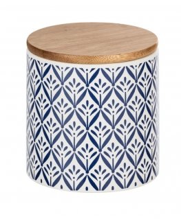 WENKO 54094100 ящик для хранения Круглый Bamboo, Kерамический, Силиконовый Синий, Белый, Дерево