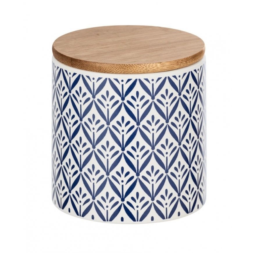 WENKO 54094100 ящик для хранения Круглый Bamboo, Kерамический, Силиконовый Синий, Белый, Дерево