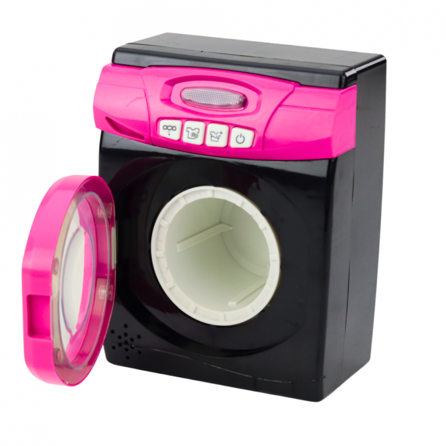 Lean Toys Home Appliances Set Interactive Washing Machine Sounds Accessories Black and Pink – 3