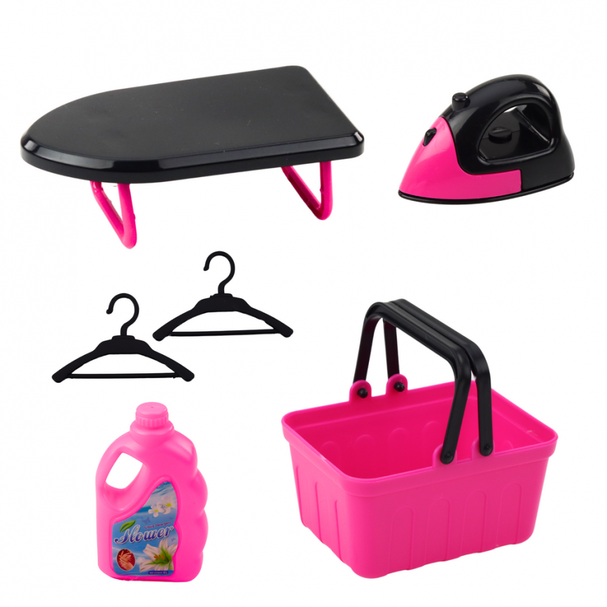 Lean Toys Home Appliances Set Interactive Washing Machine Sounds Accessories Black and Pink – 4