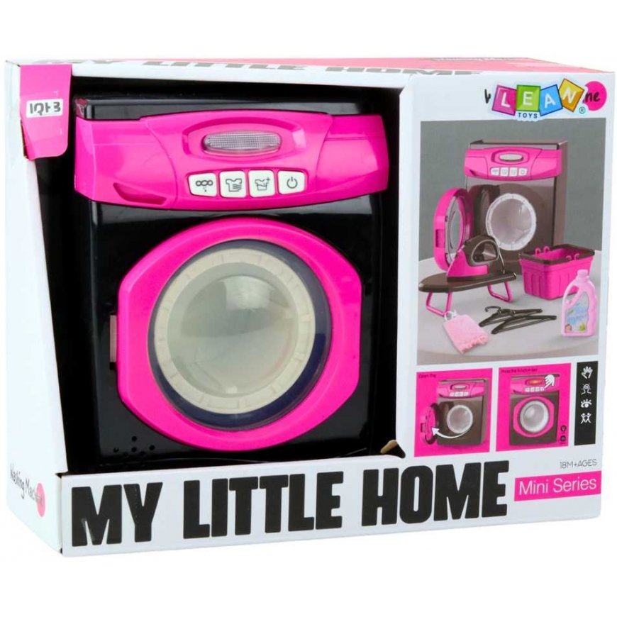 Lean Toys Buitinės technikos rinkinys Interaktyvi skalbimo mašina Garsai Priedai Juoda ir Rožinė – 5