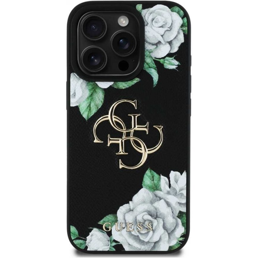 Case Guess Grained Roses Big 4G logo for iPhone 16 Pro Max black – 3
