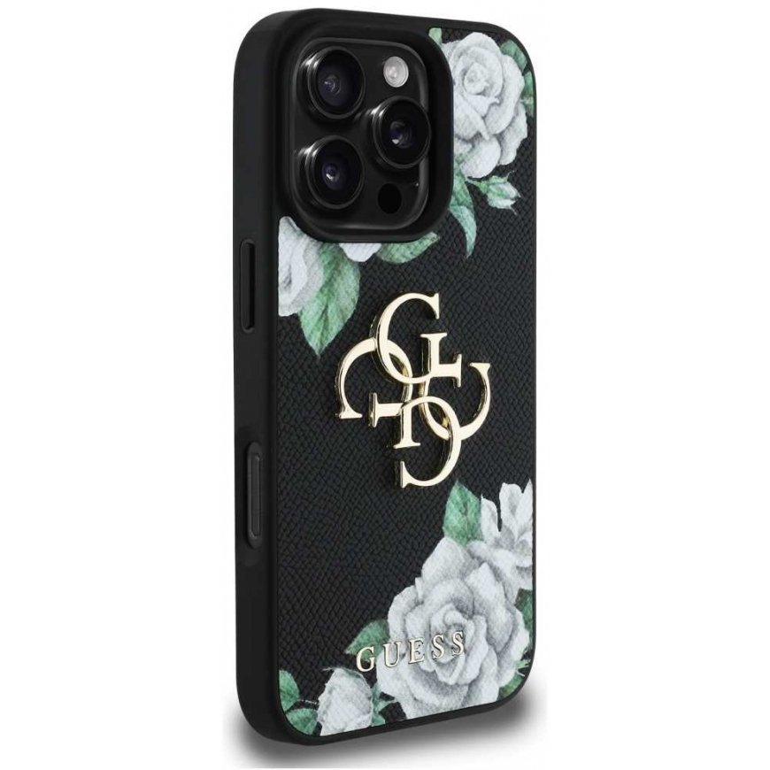 Case Guess Grained Roses Big 4G logo for iPhone 16 Pro Max black – 4