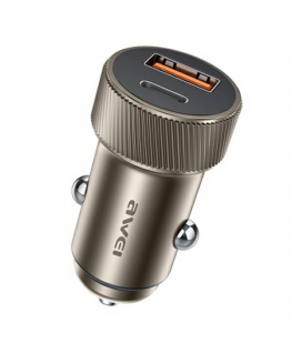 AWEI car charger C-857 33W USB+USB-C brown