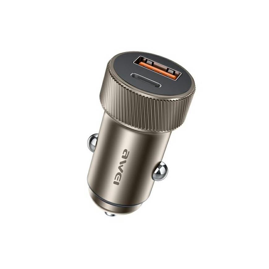 AWEI car charger C-857 33W USB+USB-C brown